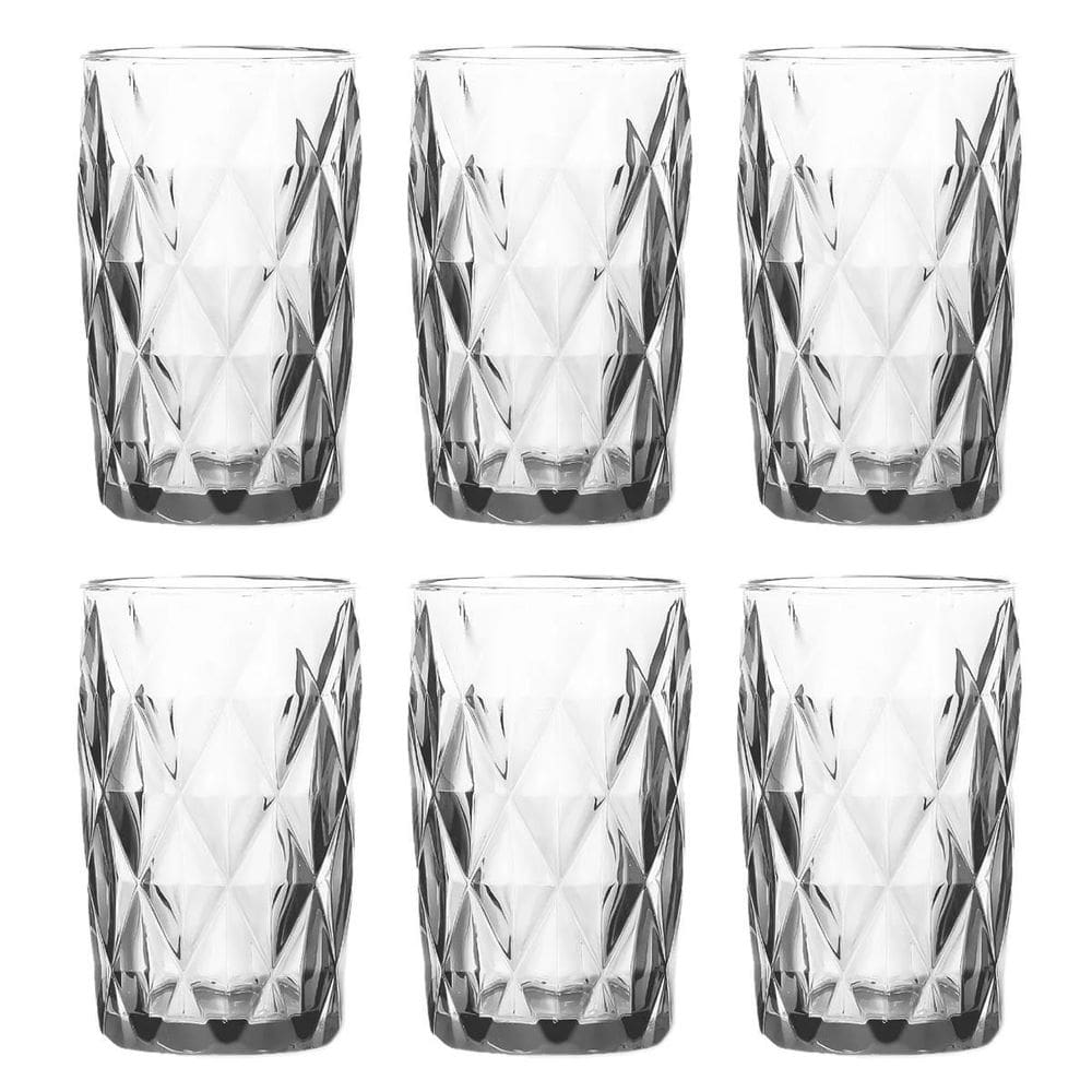 Kit 6 Copos Vidro Diamond Transparente 370Ml Grosso Luxe