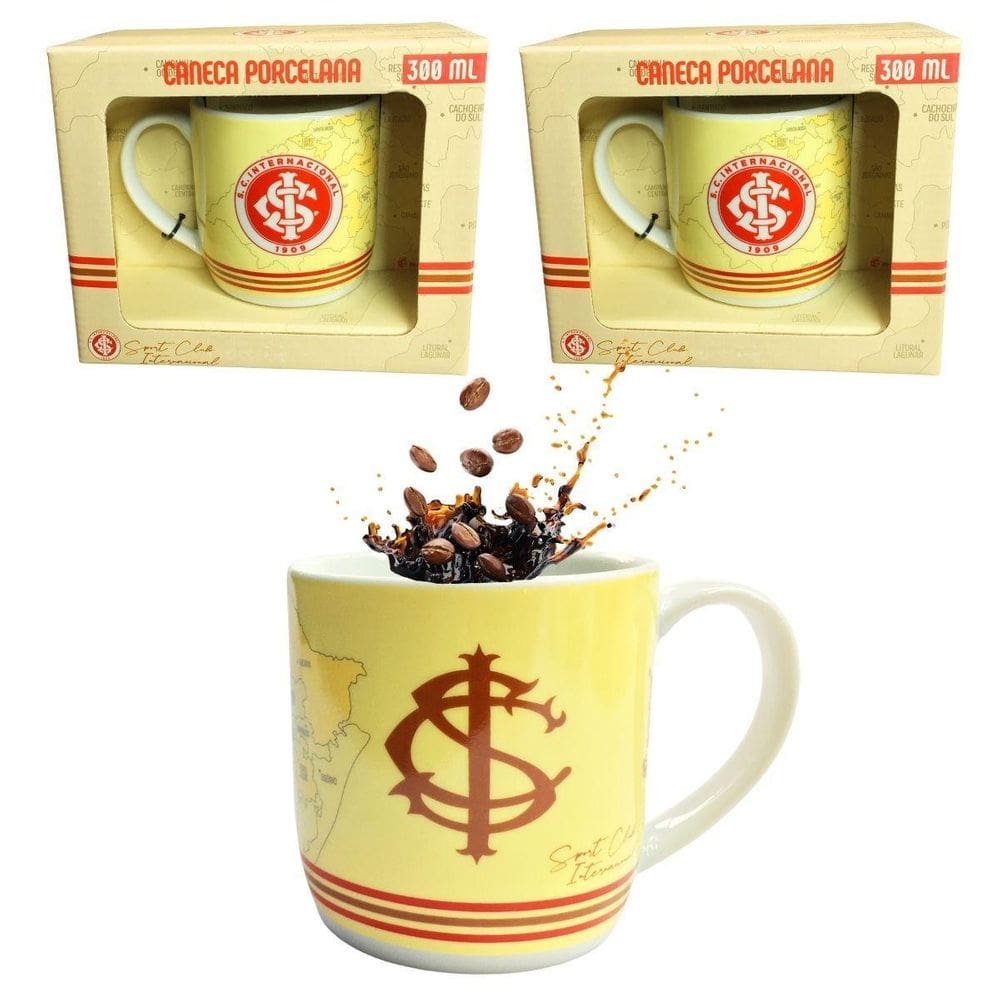 Kit 2Un Caneca Xícara Porcelana Reforçada 300Ml Café Clube
