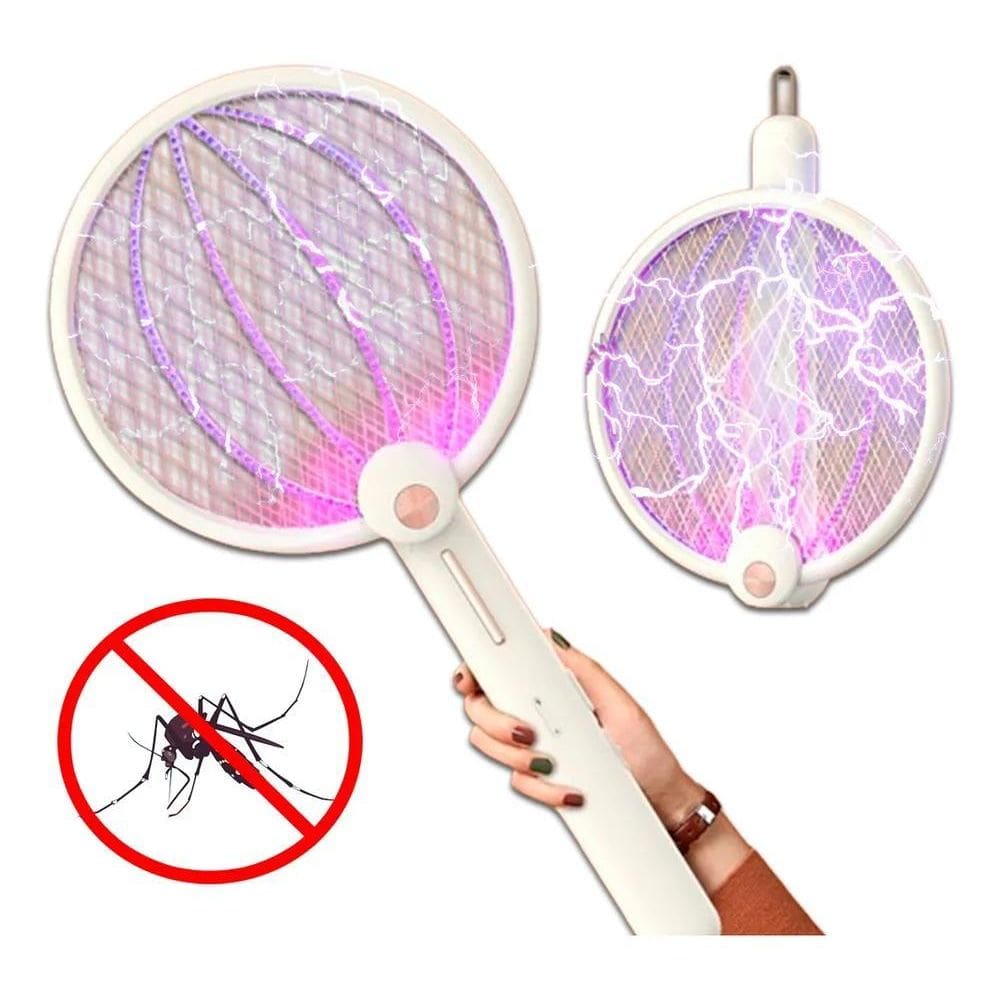 2X Iluminação Uv Raquete Elétrica Atrai Extermina Pernilongo