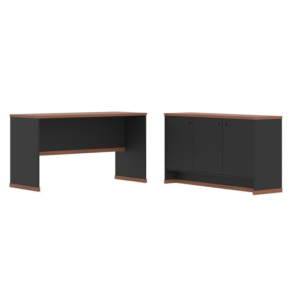 Conjunto Escritório Office Mesa E Buffet Verbena - Vianossa - Preto/ Preto/