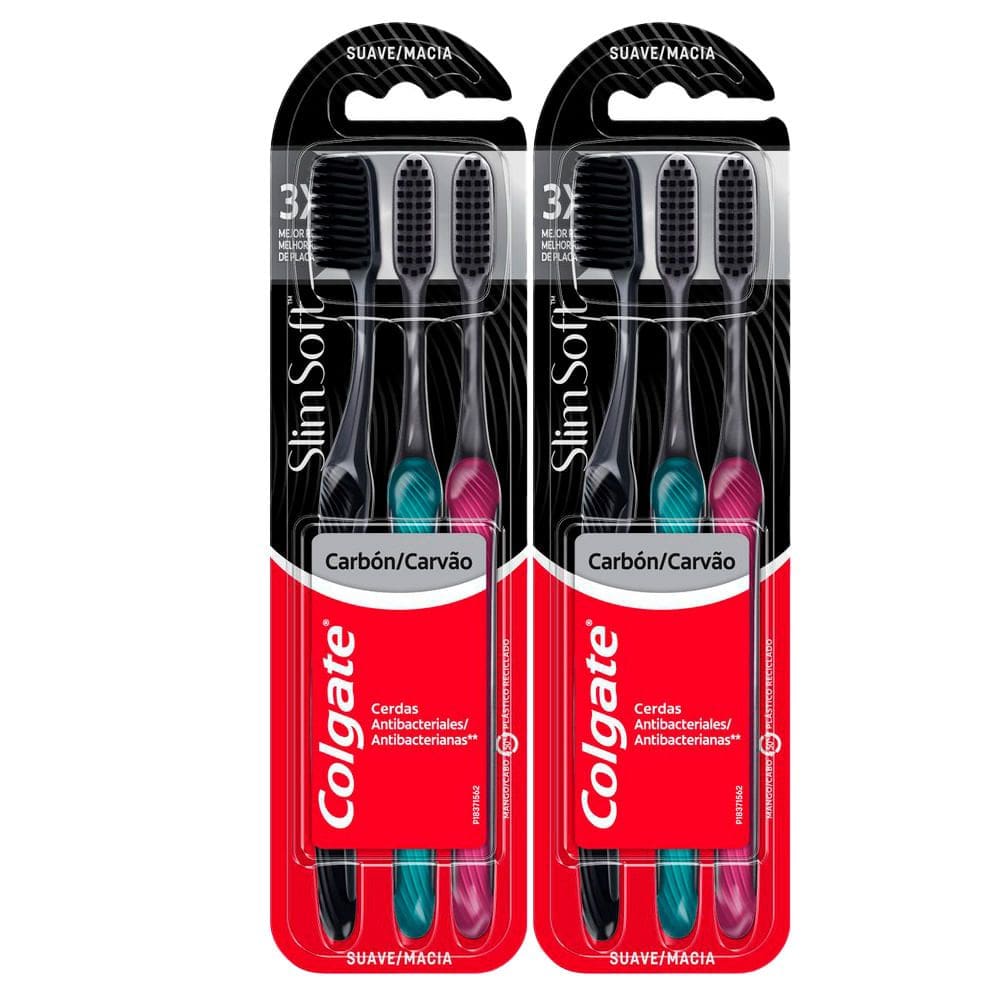 Kit 2 Escova Dental Colgate Slim Soft Black Macia Cores diversas 3 Unidades