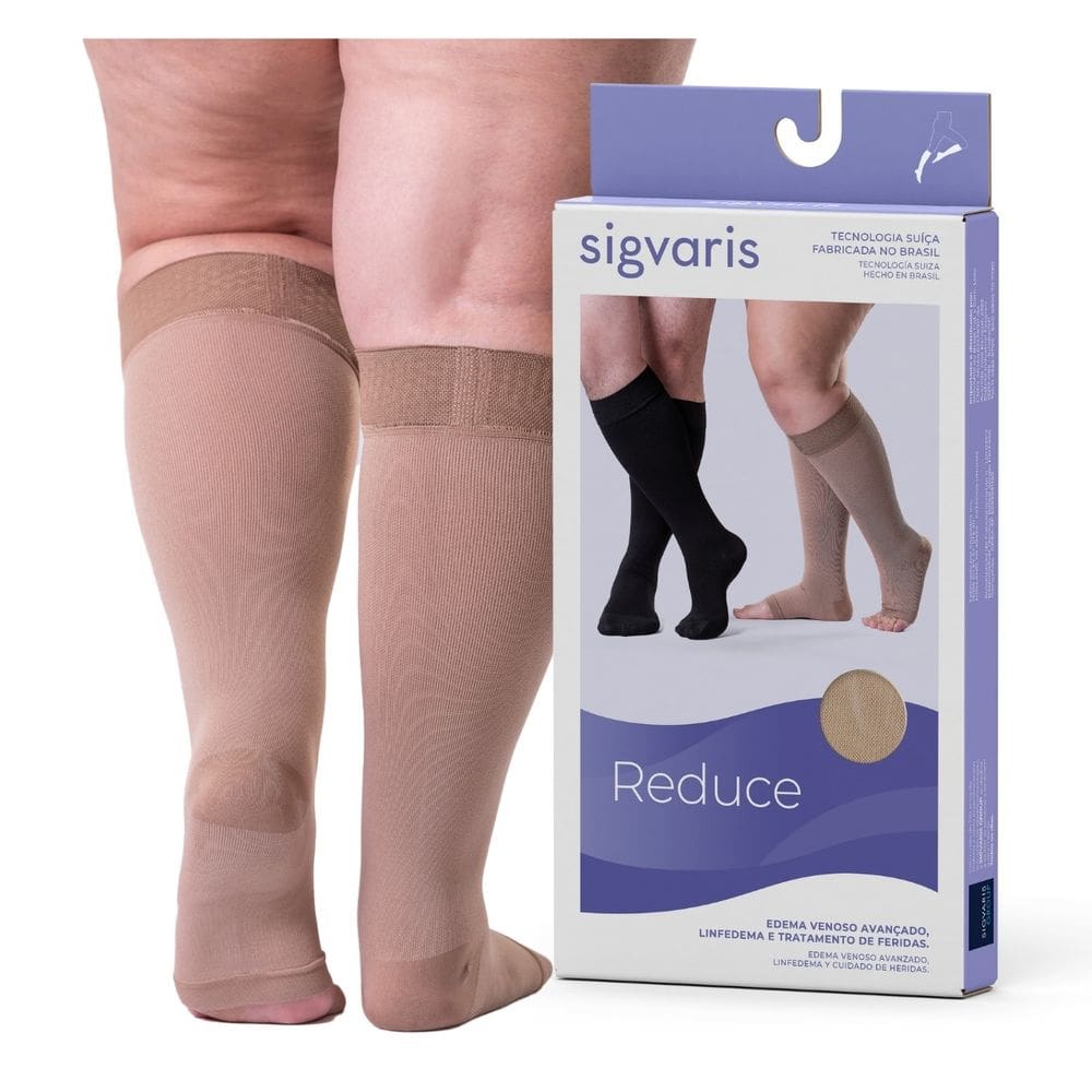 Meia 3/4 de Compressão 30-40 Sigvaris Reduce Ponta Aberta Curta Bege