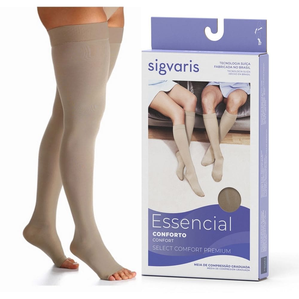 Meia Coxa 7/8 Compressão 15-20mmhg Sigvaris Select Comfort Premium Pé Aberto Normal