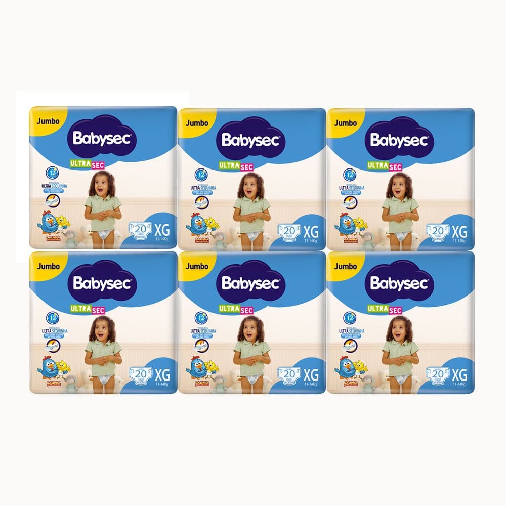 Kit 6 Fralda Babysec Ultrasec Tamanho XG Pacote Jumbo 20 Fraldas Descartáveis