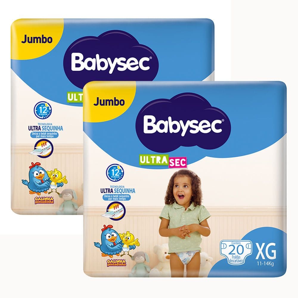 Kit 2 Fralda Babysec Ultrasec Tamanho XG Pacote Jumbo 20 Fraldas Descartáveis