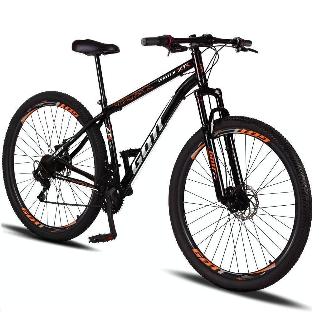 Bicicleta Aro 29 Aço Carbono Gott Vortex 21v Com Suspensão E Freio A Disco - Preto E Laranja