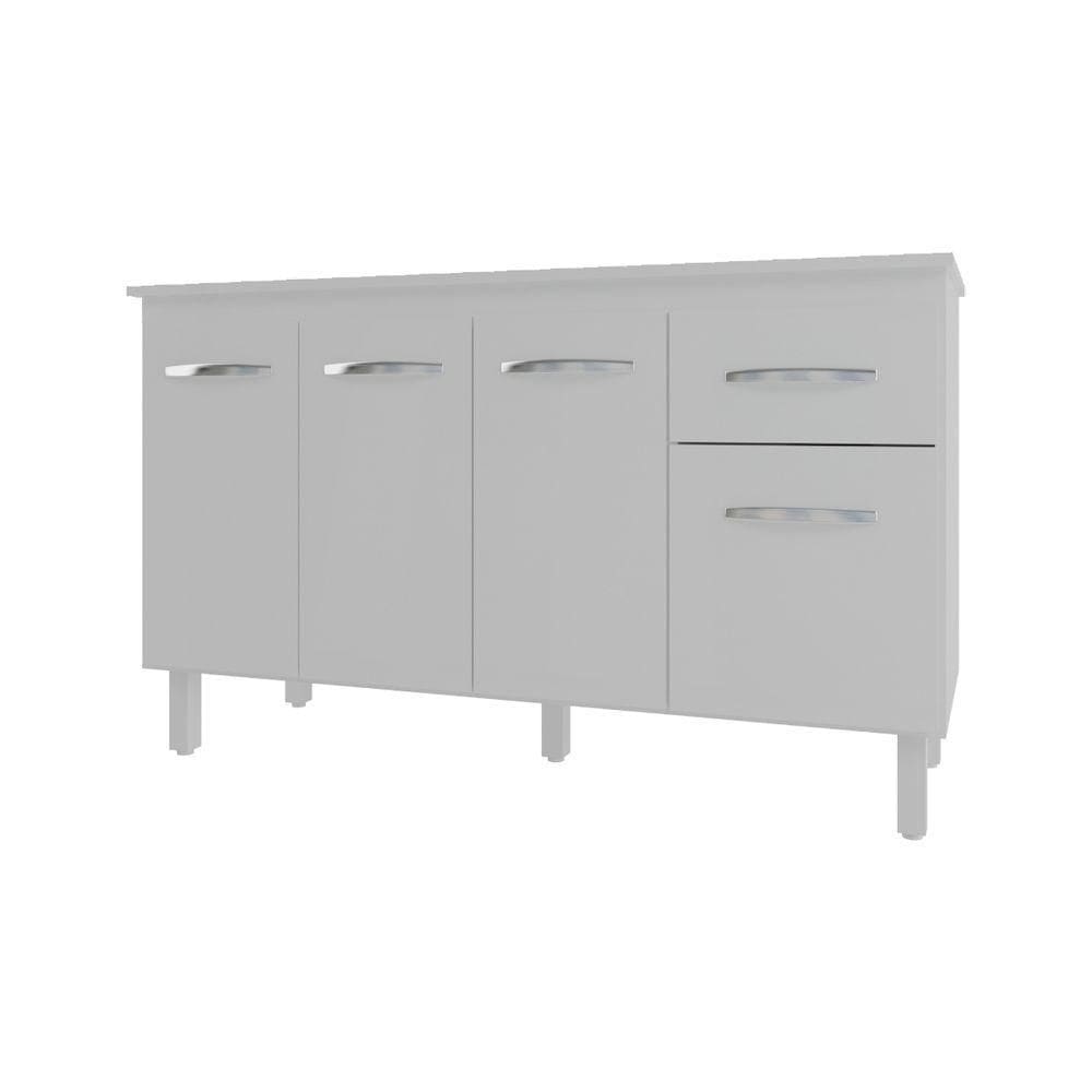 Balcão Cozinha Armário Gabinete Camila Branco Com Tampo Tampão 140 Cm Mobília Decor Branco