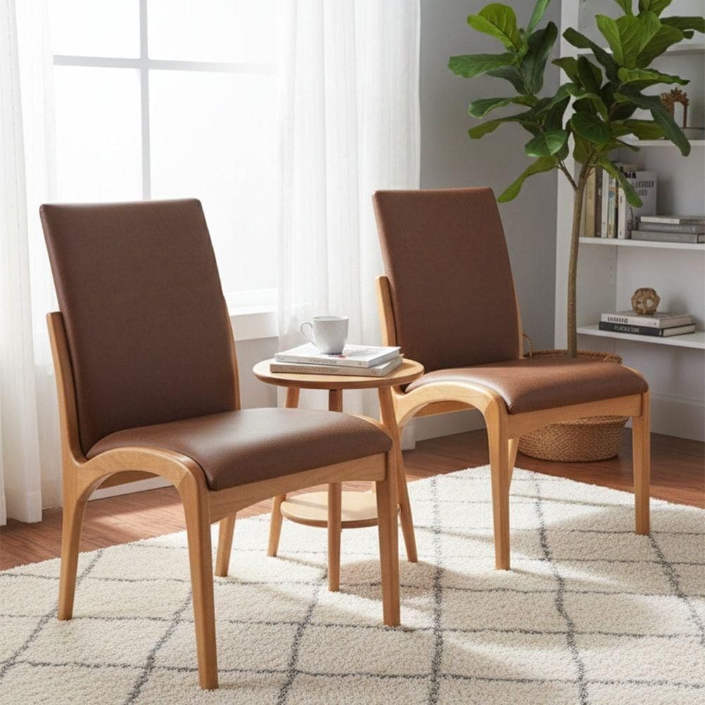 Kit 2 Cadeira Aura Estofada Estrutura Em Madeira Maciça Courino Marrom Conforto Para Sala De Jantar Mobília Decor