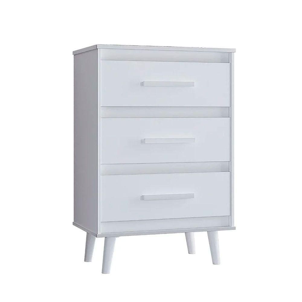 Cômoda Para Quarto Pé Palito 3 Gavetas Lima Branco