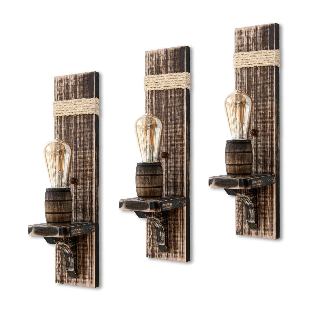 Kit 3 Luminárias De Parede Colonial De Madeira Rústica Retrô