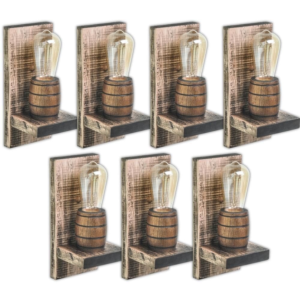 Kit 7 Arandelas Barril Delenha Decor Madeira Maciça Rústico