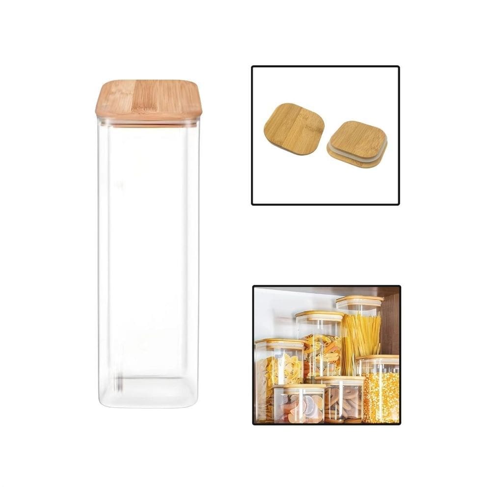 Pote Vidro Borossilicato 2400Ml Quadrado Grande Tampa Bambu