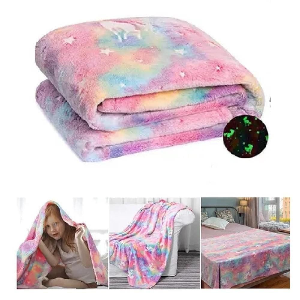 Manta Mágica Infantil Que Brilha No Escuro – Unicórnio E Estrelas, Macia E Aconchegante – 1,5m X 1,2m
