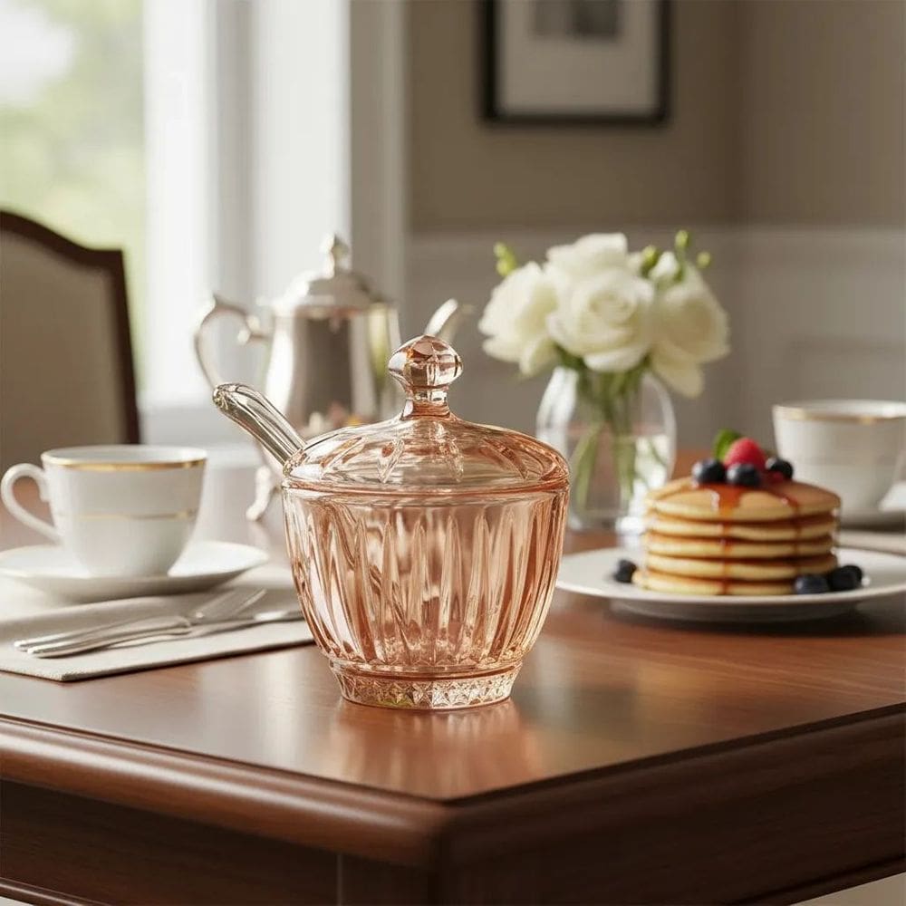 Açucareiro Blend Em Vidro Colher Acrílico Âmbar 200ml