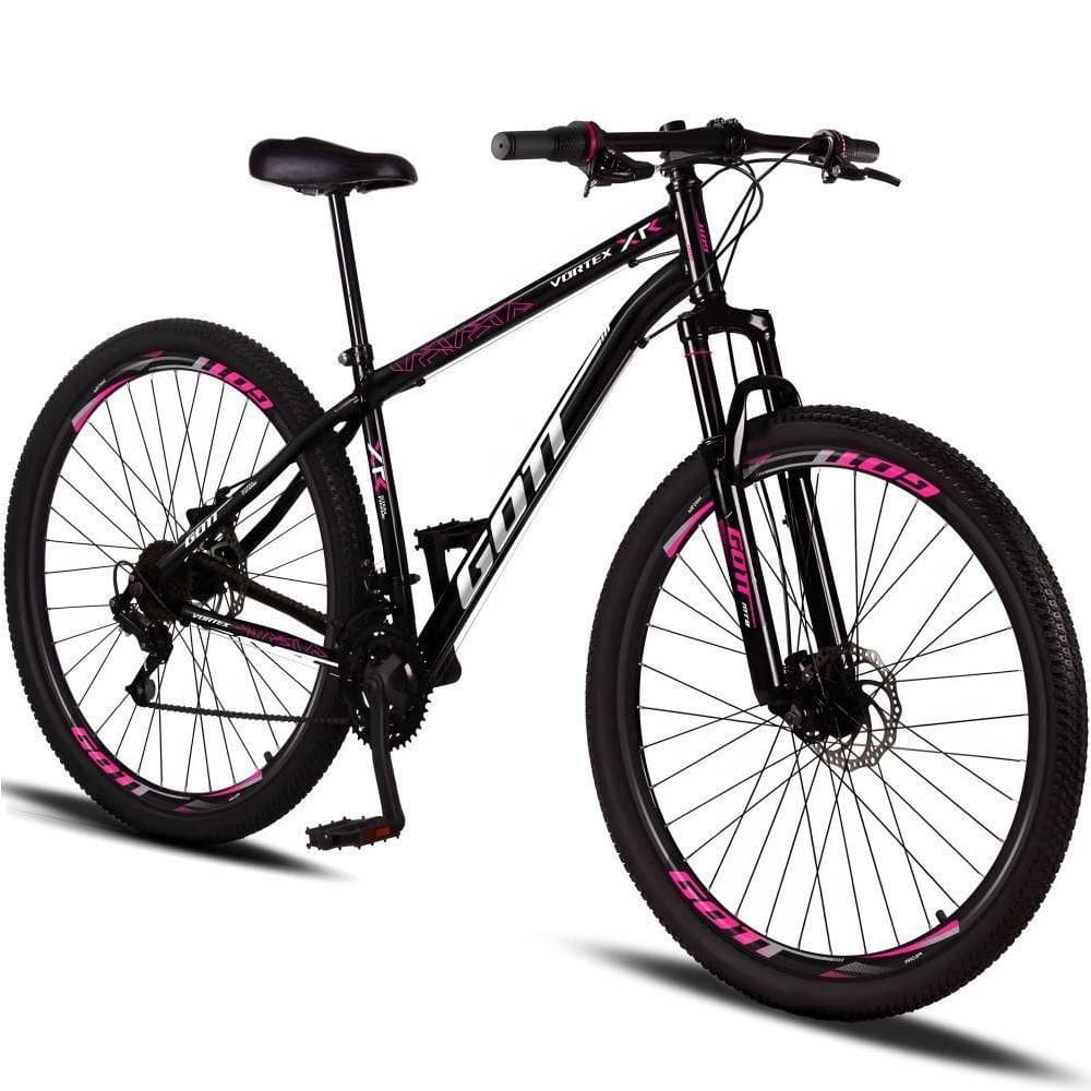 Bicicleta Aro 29 Aço Carbono Gott Vortex 21v Com Suspensão E Freio A Disco - Preto E Rosa