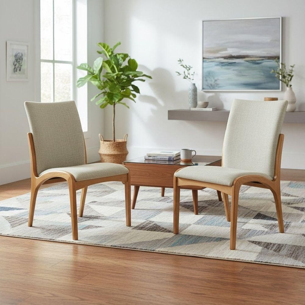 Kit 2 Cadeira Aura Estofada Estrutura Em Madeira Maciça Linho 25 Bege Conforto Para Sala De Jantar Mobília Decor