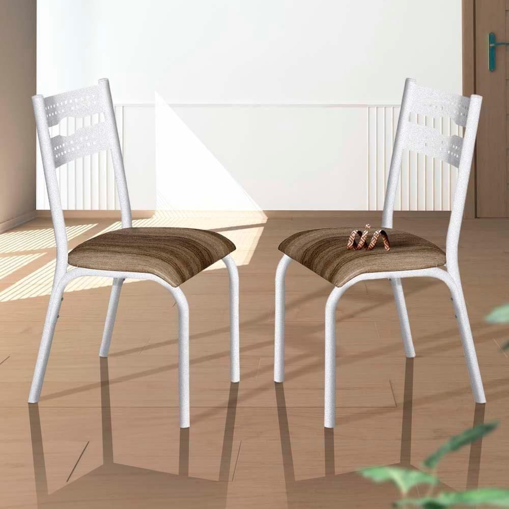 Kit 2 Cadeiras Luna Ciplafe Em Aço Com Assento Estofado Branco E Capuccino
