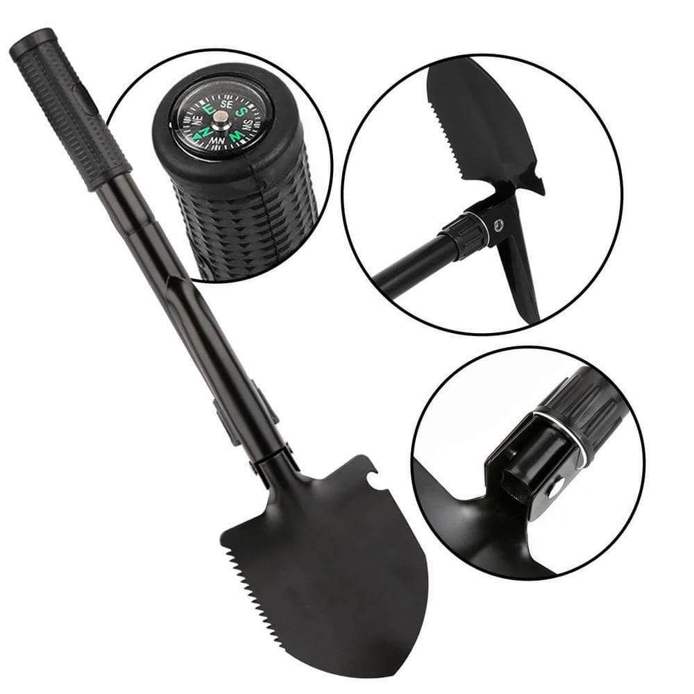 Mini Pá Enxada Dobrável Multifuncional 3 Em 1 Com Bússola