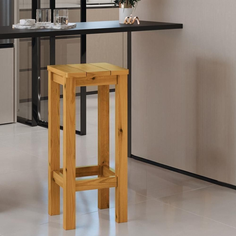 Banqueta De Madeira Maciça Alta Sem Estofado