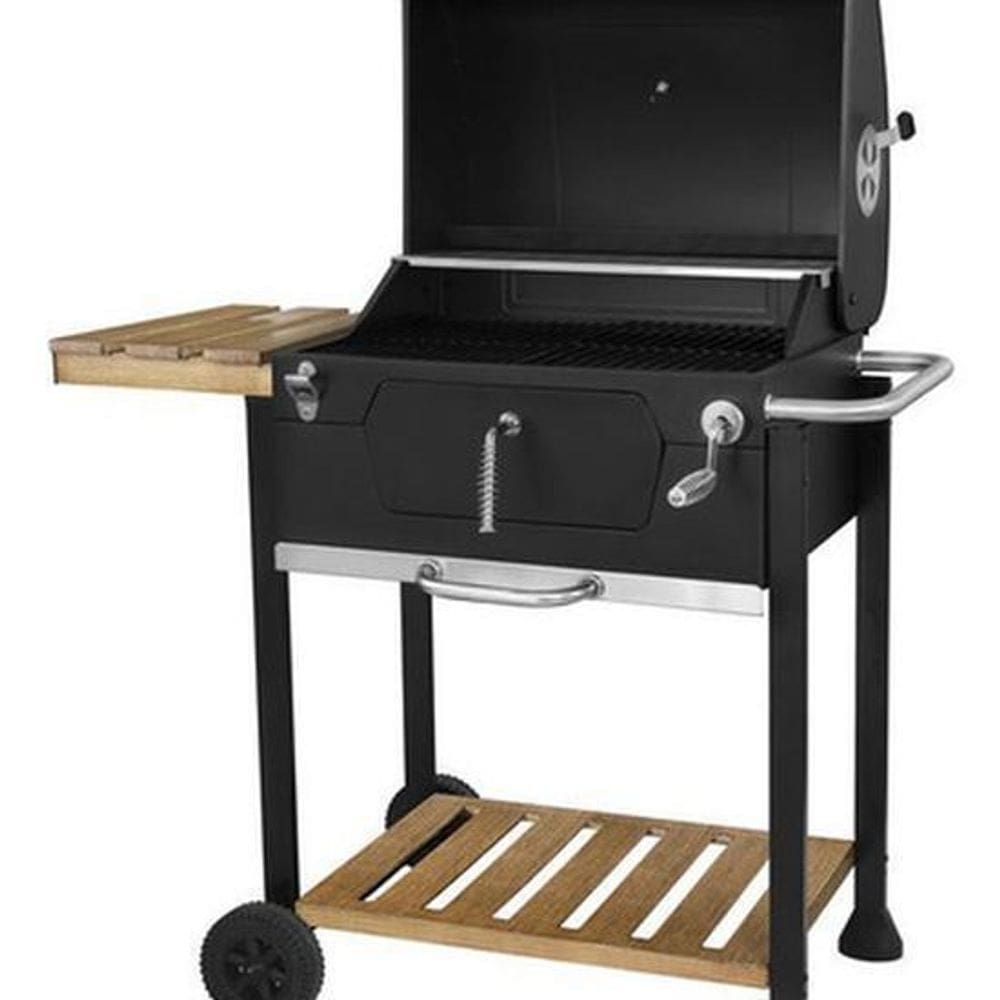 Churrasqueira A Carvão Black Com Mesa Lateral Madeira - Gril