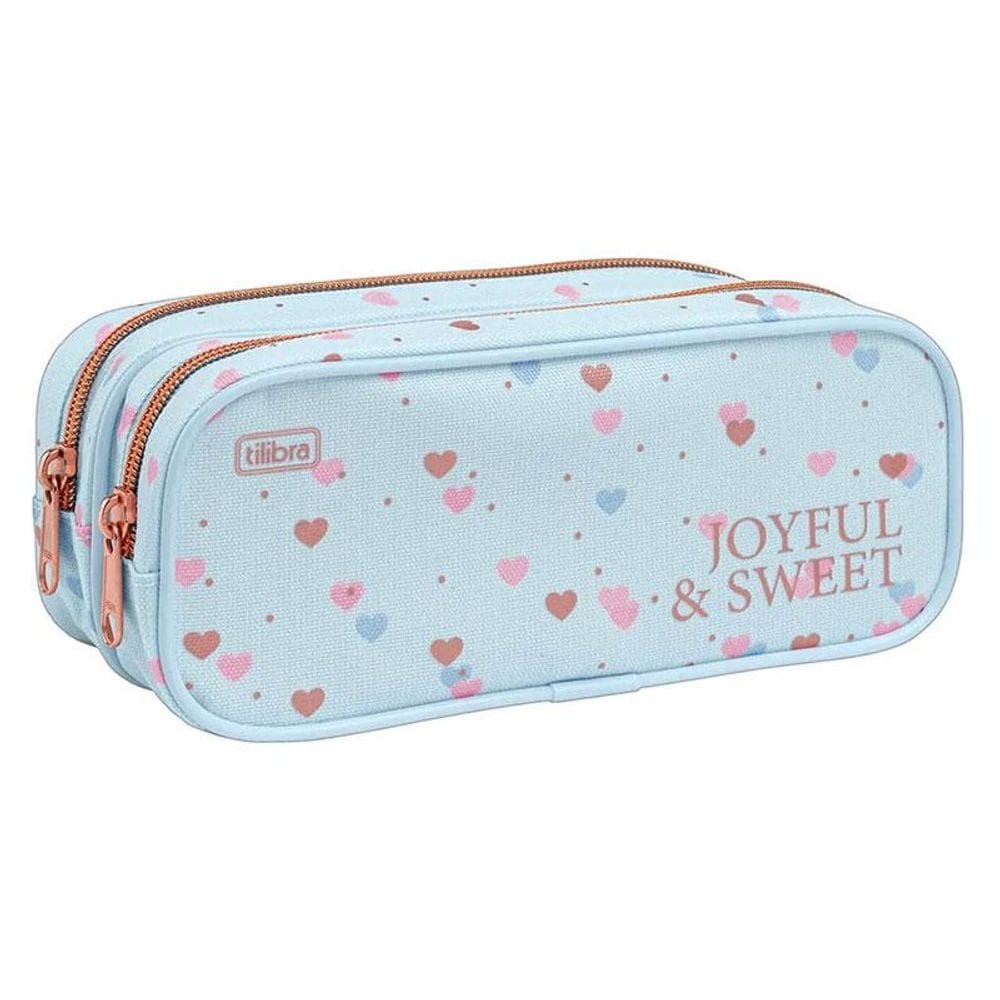 Estojo Escolar Infantil Duplo Académie Coração Metalizado Azul - Tilibra