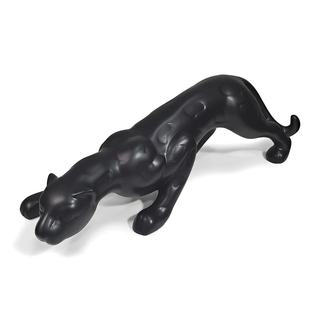 Escultura Onça Pintada Decorativa em Cerâmica 15x44cm