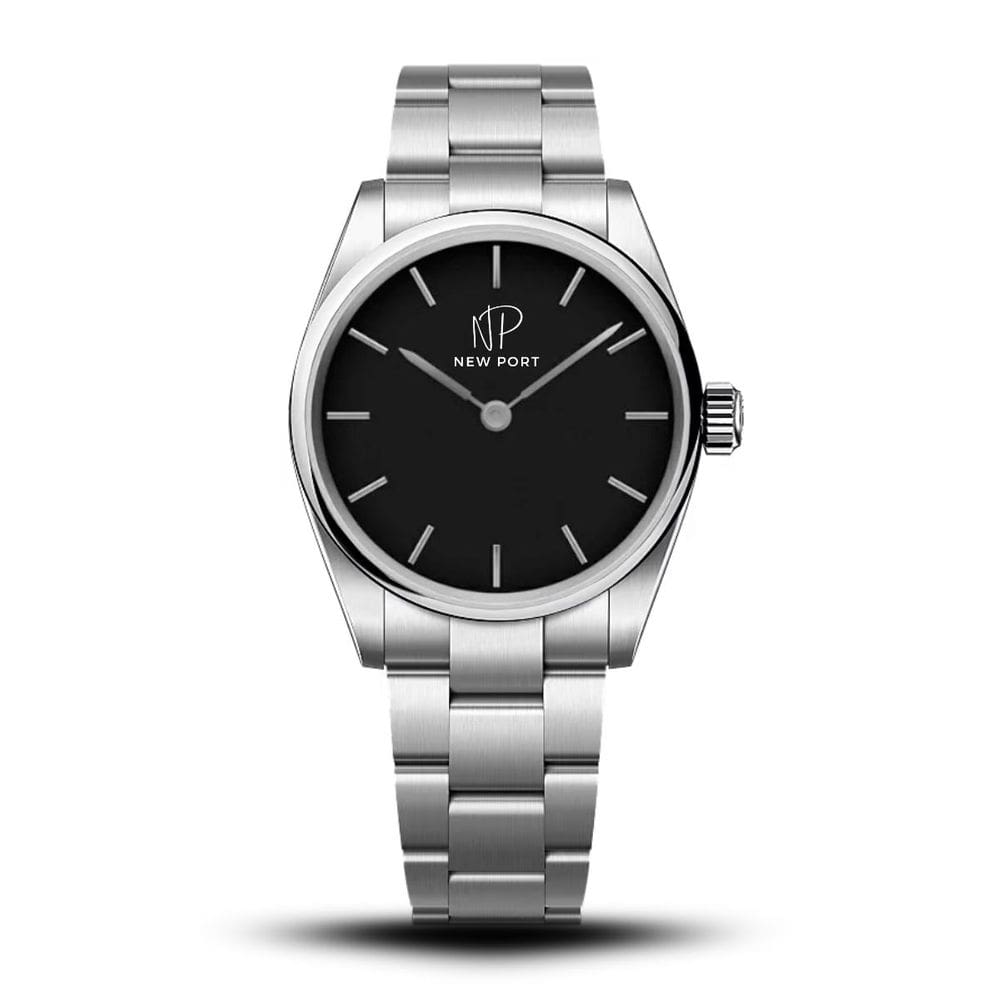 Relógio Masculino prata fundo Preto 40mm minimalista New Port