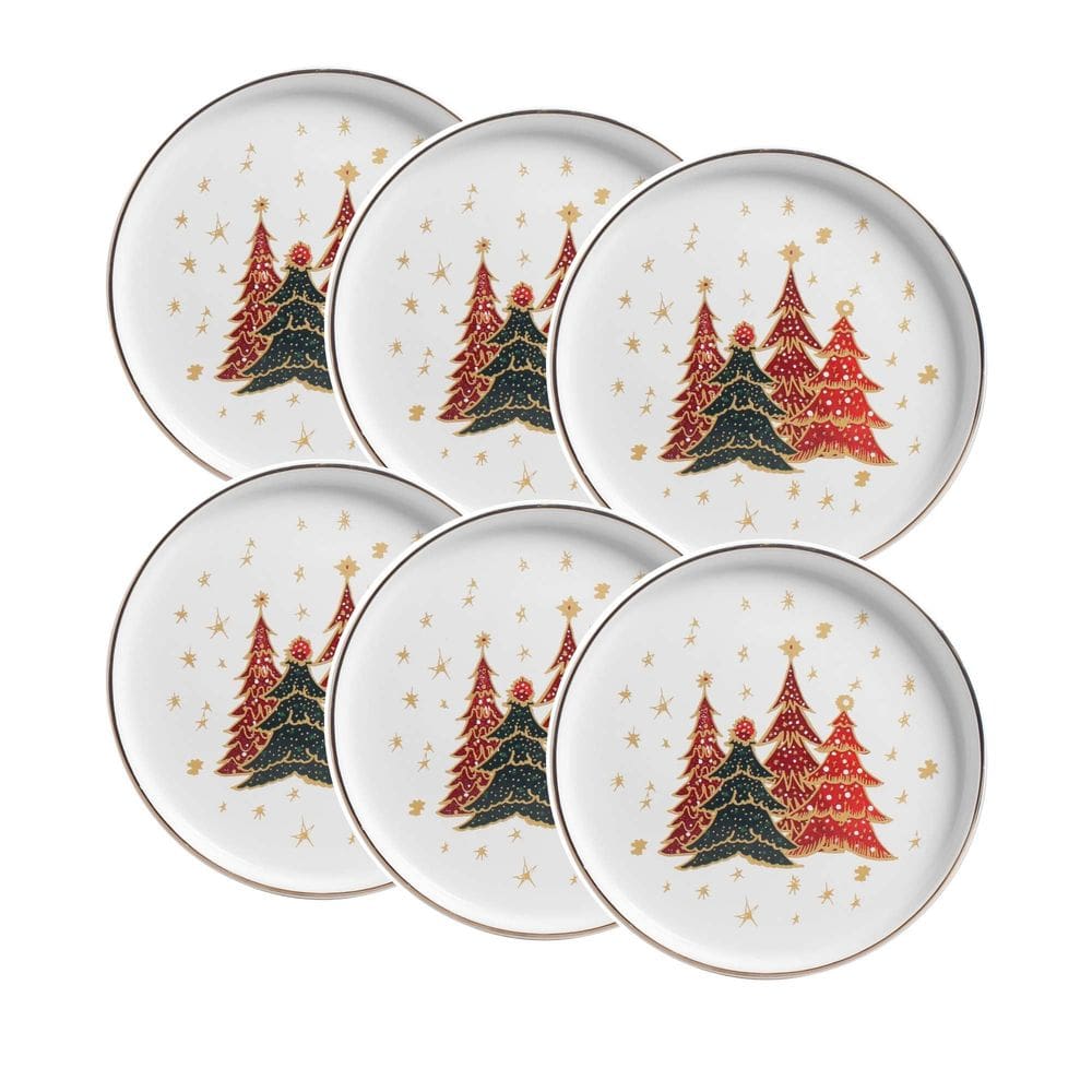 Conjunto de 6 Pratos de Sobremesa Bosque Encantado de Cerâmica 20cm - Scalla