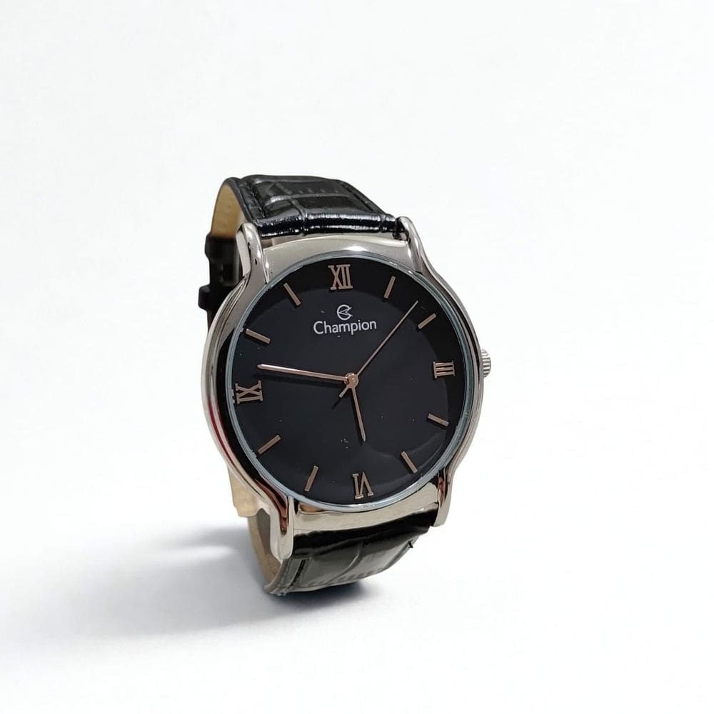 Relógio masculino prata Champion social pulseira de couro CN20006T