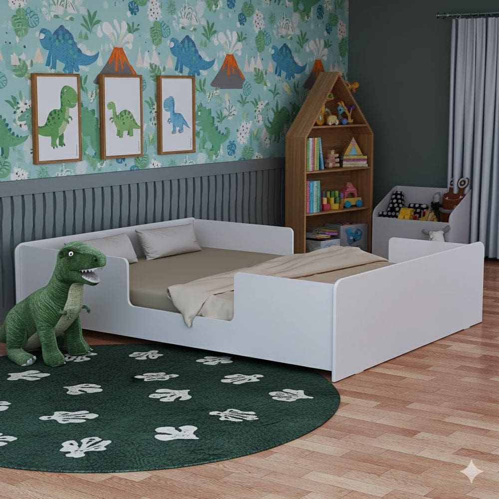 Cama Infantil Montessoriana Transição Segura Berço Em MDF Cantos Arredondados