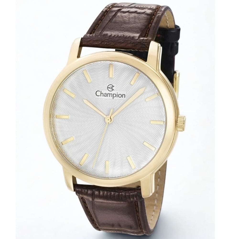 Relógio masculino dourado pulseira e couro CN20631B Champion