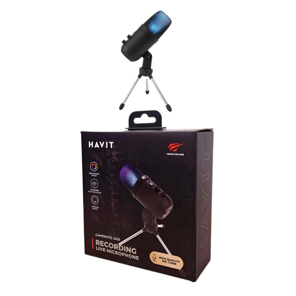 Microfone Gamer Usb De Mesa Havit Gk51 Rgb Cardioide Preto - Preto