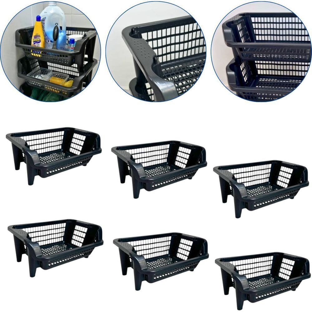 Kit 6 Cesto Plástico Expositor Empilhável Preto 16 Litros