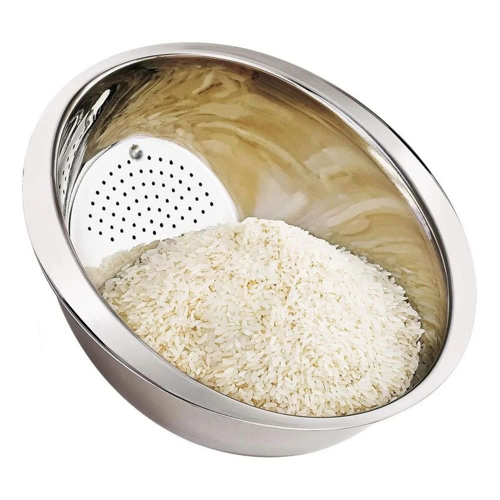 Escorredor De Arroz Em Aço Inox 20Cm Lava Alimentos Multiuso