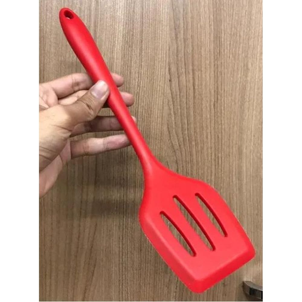 Espatula Chapeiro De Silicone Vazada Fritura Vermelha 29Cm