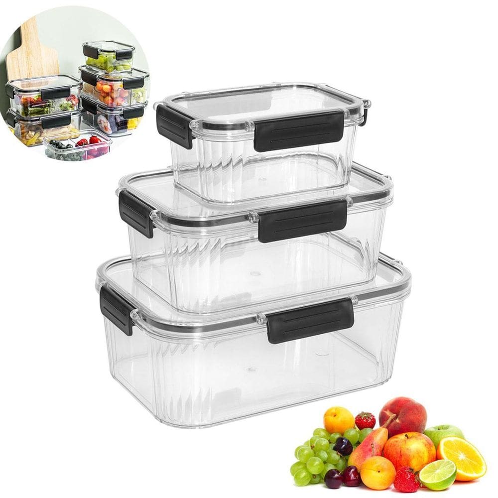 Kit 3 Potes Herméticos Plastico Quadrado Empilháveis Incolor