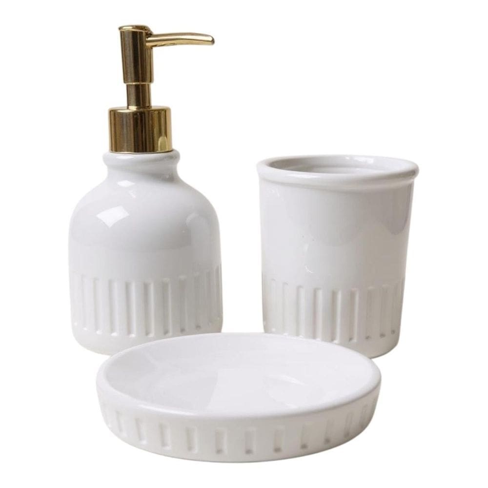 Kit Banheiro Lavabo Cerâmica Organização 3 Peças Nirvana