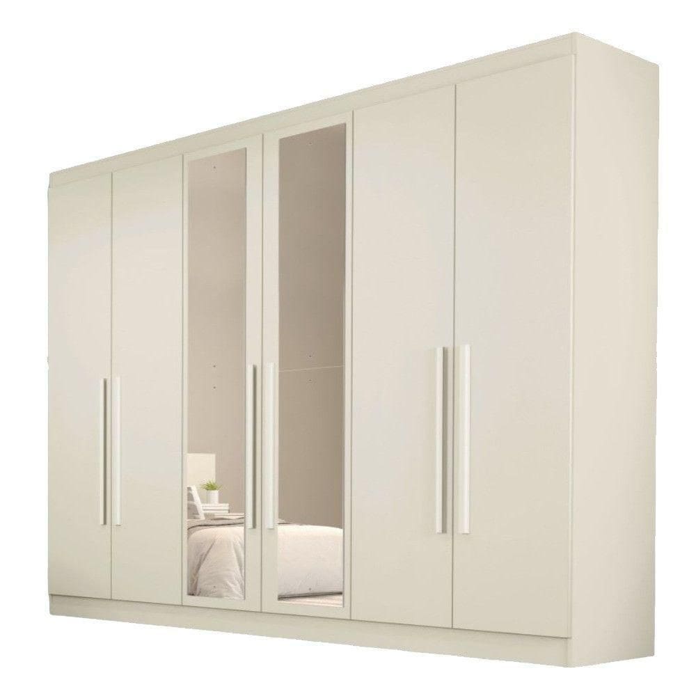 Guarda Roupa Oslo 6 Portas 6 Gavetas 100% Mdf Espelhado Off White
