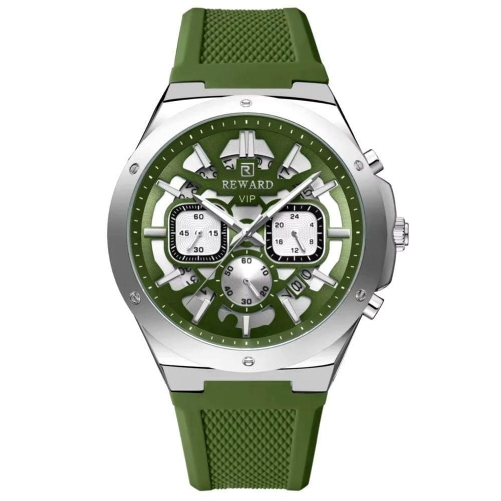 Relogio Masculino Quartzo Multifuncional Casual Pulseira De Silicone Impermeavel Verde