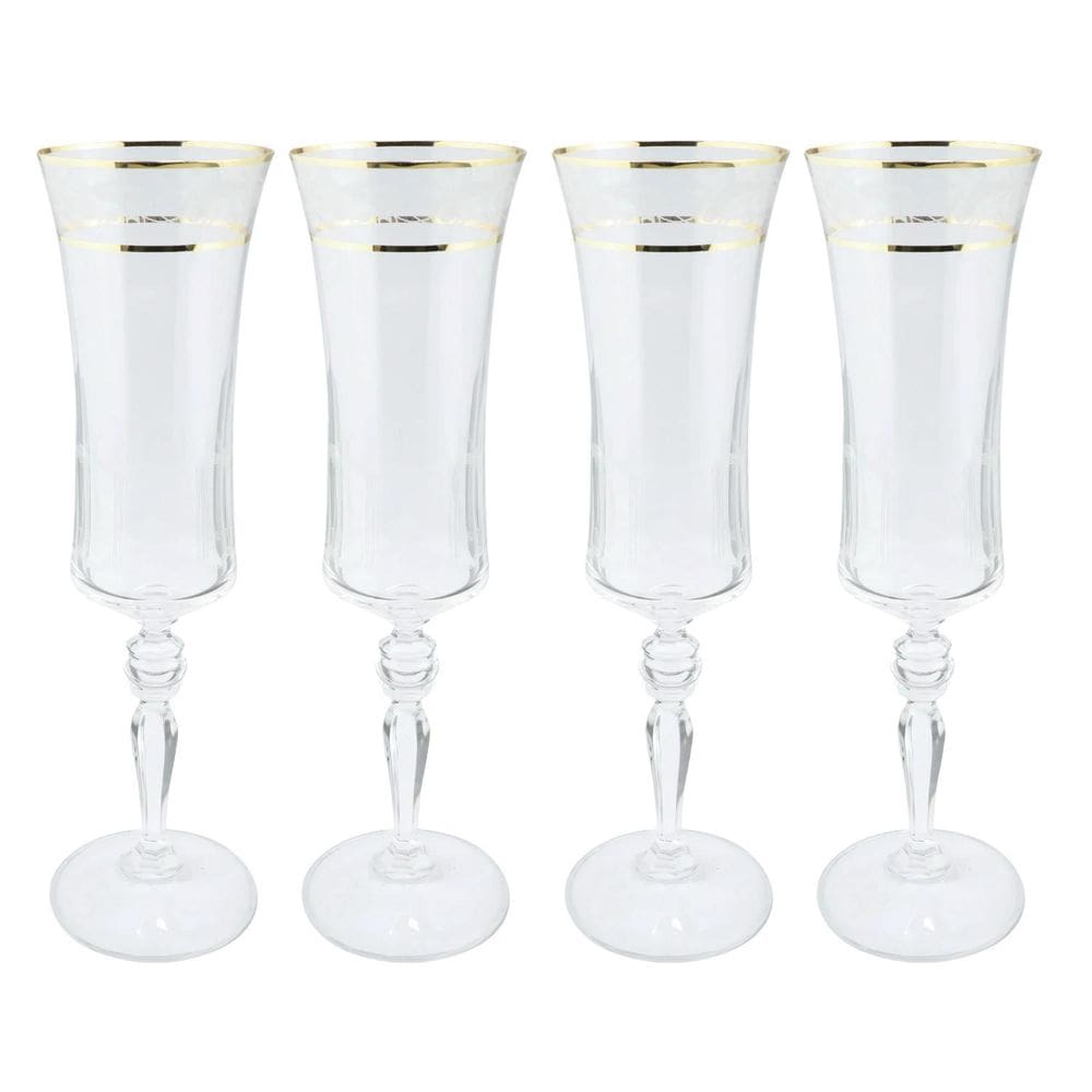 Jogo Taças Champanhe 190Ml 4 Pçs Grace Cristal Friso Dourado