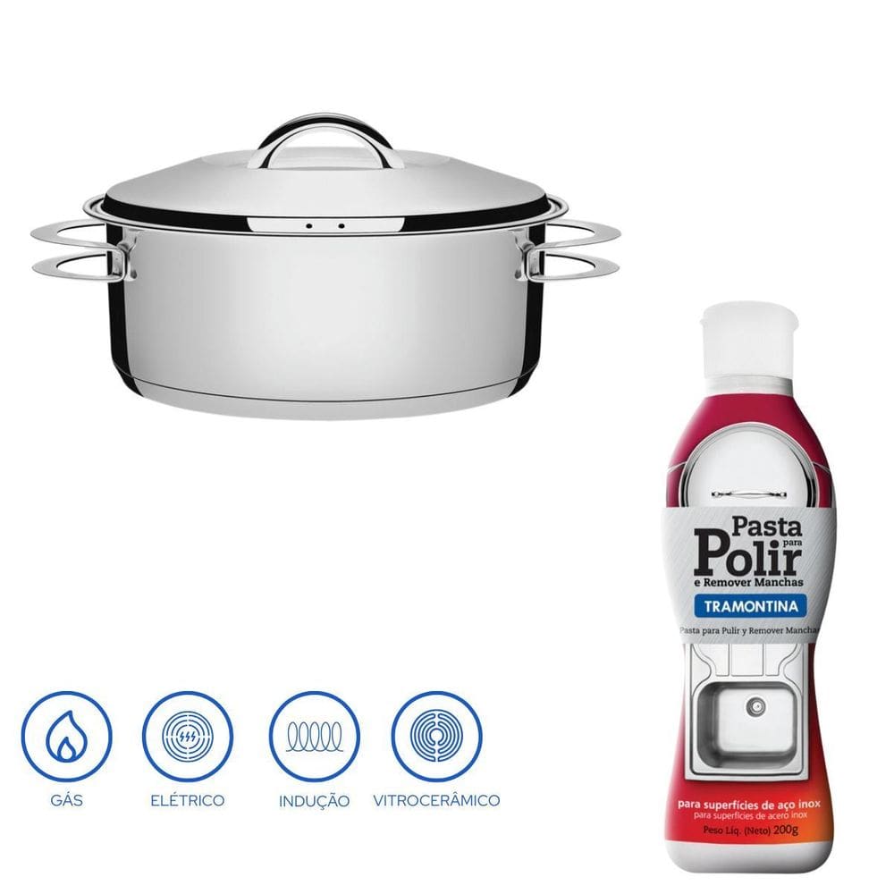 Kit Caçarola Rasa Solar 20Cm + Pasta Para Polir Tramontina