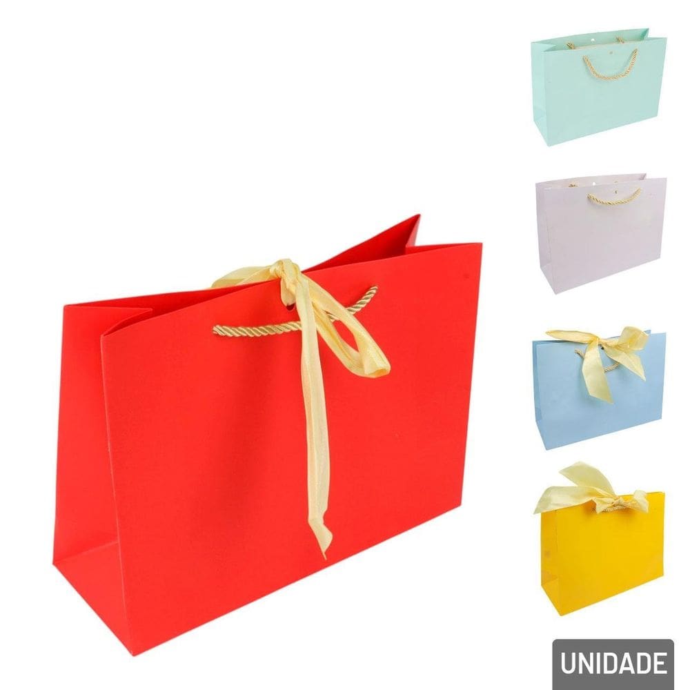 Sacola de Papel 20x28cm Lisa com Laço Color - Tudo em Caixa