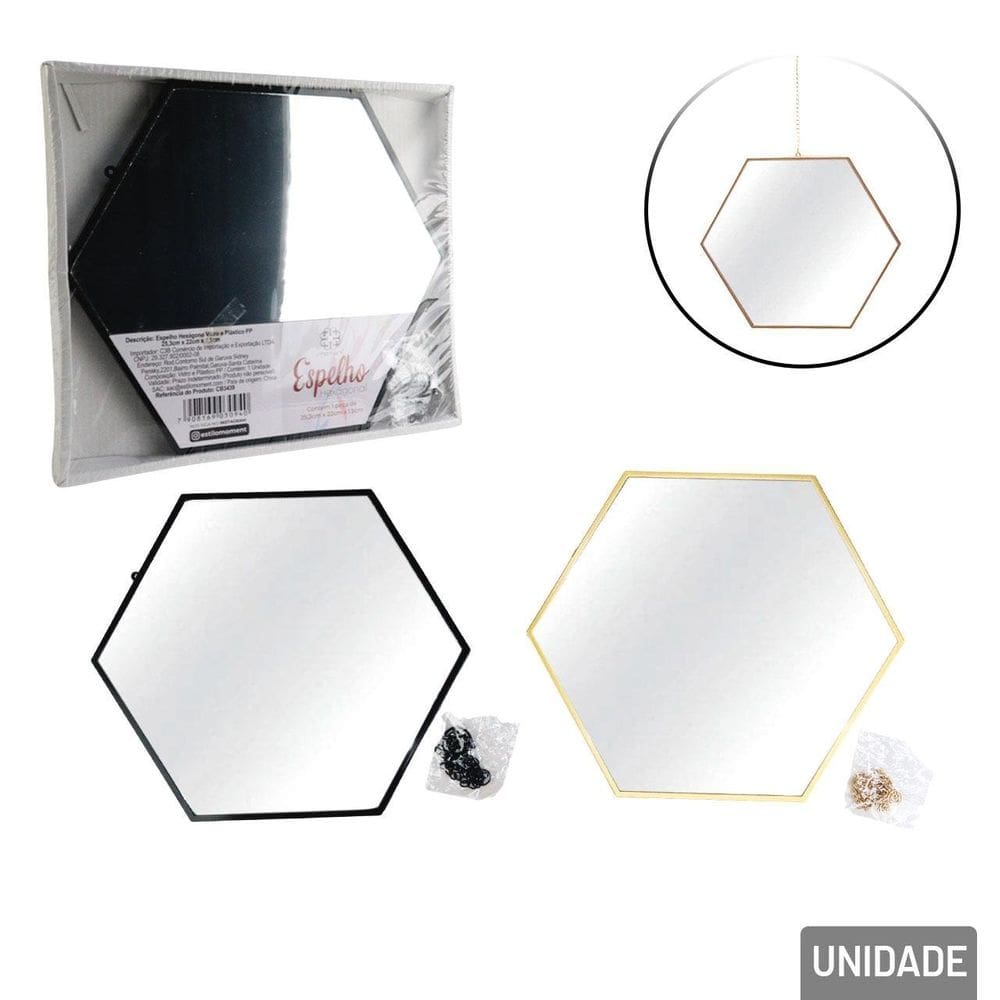 Espelho Hexágonal 25x22cm Decorativo Color - Tudo em Caixa