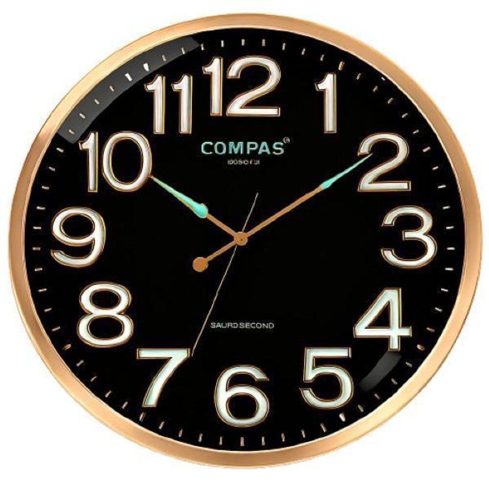 Relogio Parede Redondo 38Cm Borda Dourada Ponteiros Luminoso