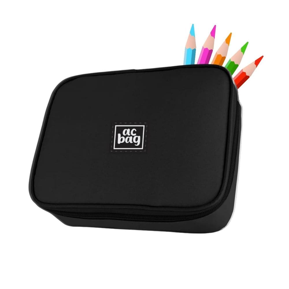 Estojo Box Organizador Preto Grande Escolar Multiuso Kawaii