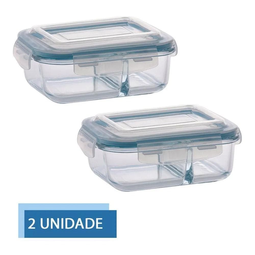 Jogo Com 2 Potes 1040Ml Marmita Hermético Divisória Cor Vidr