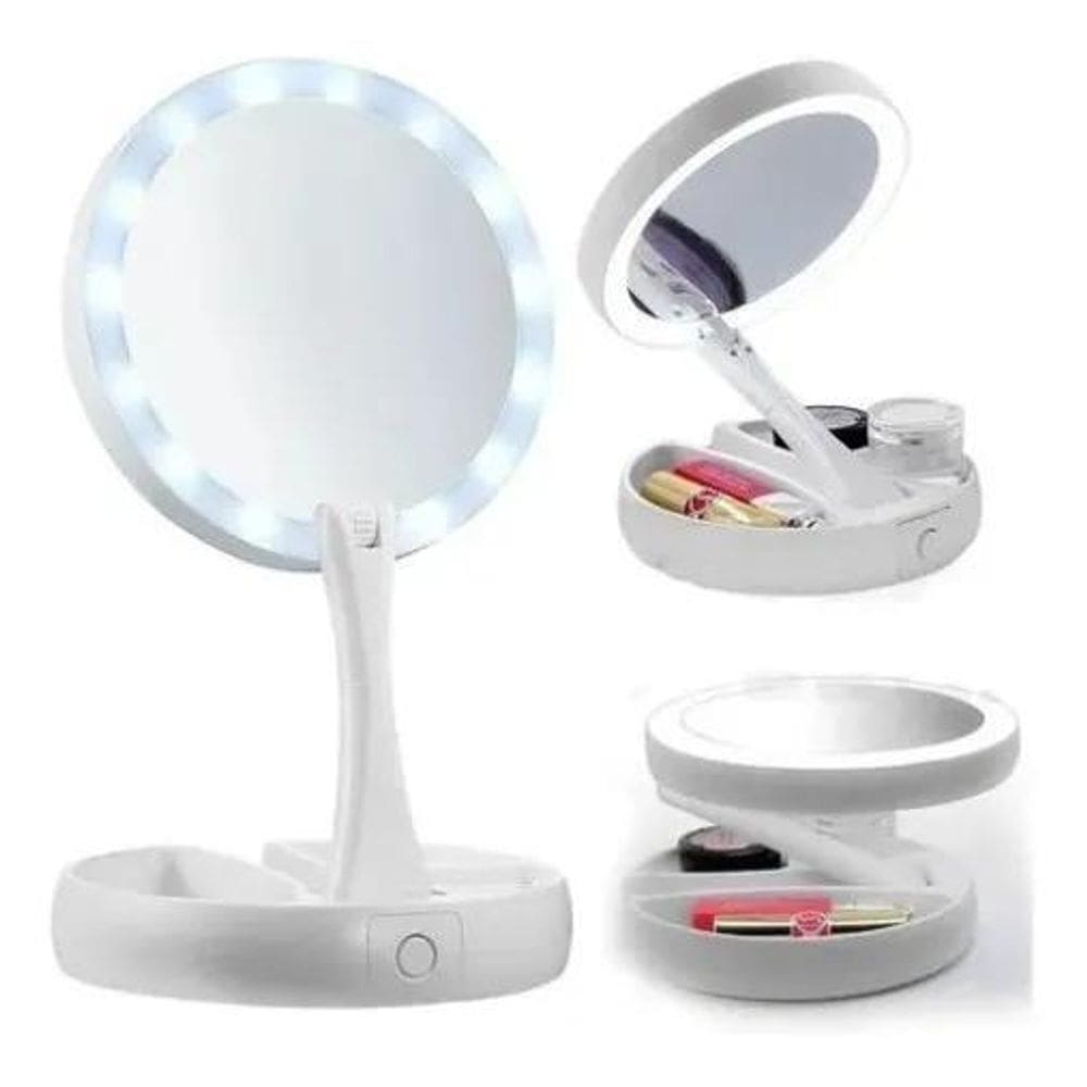 2X Espelho Led Maquiagem Camarim Ring Light Usb Aumenta 10X