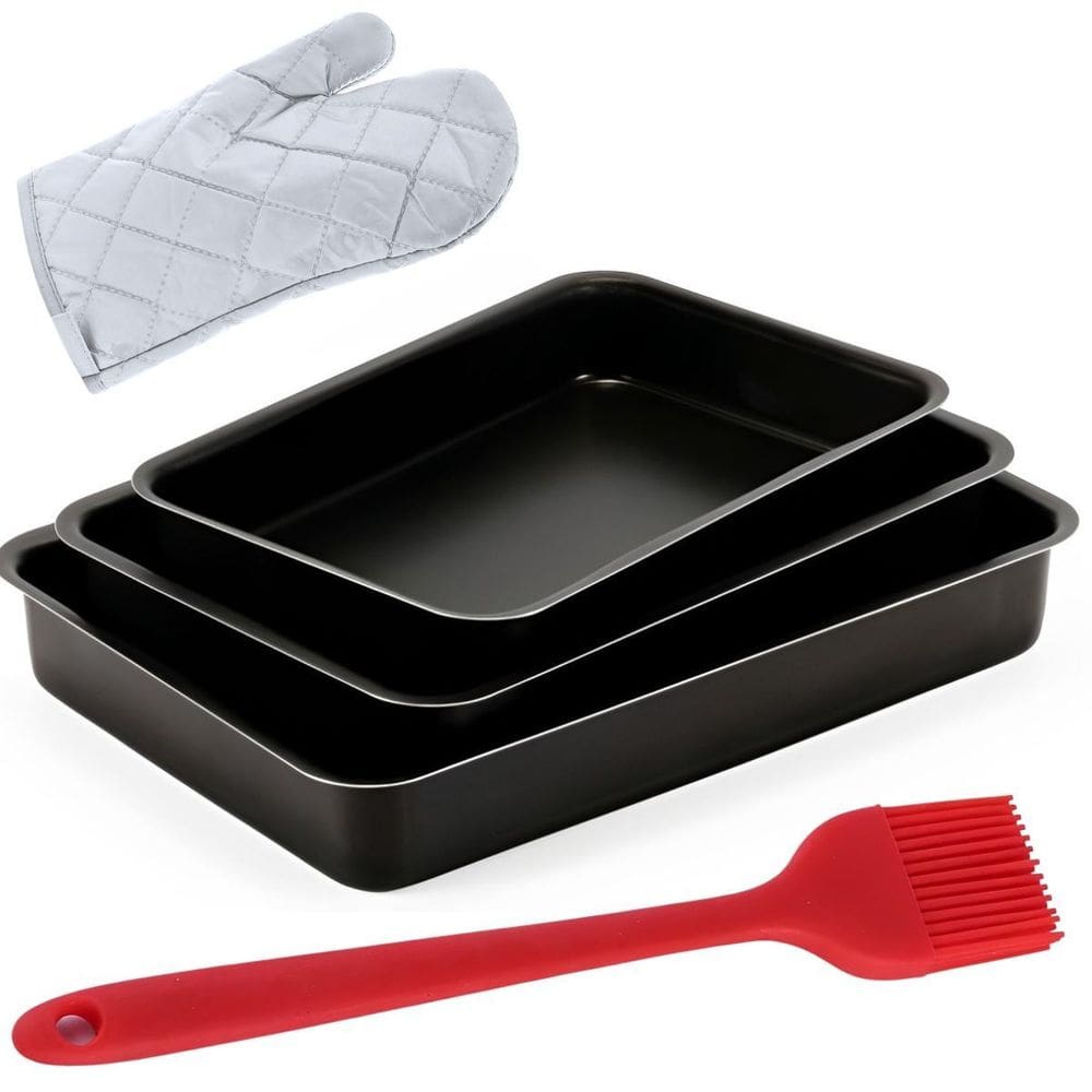 Jogo Forma Retangular 03 Peças Antiaderentes + Luva + Pincel