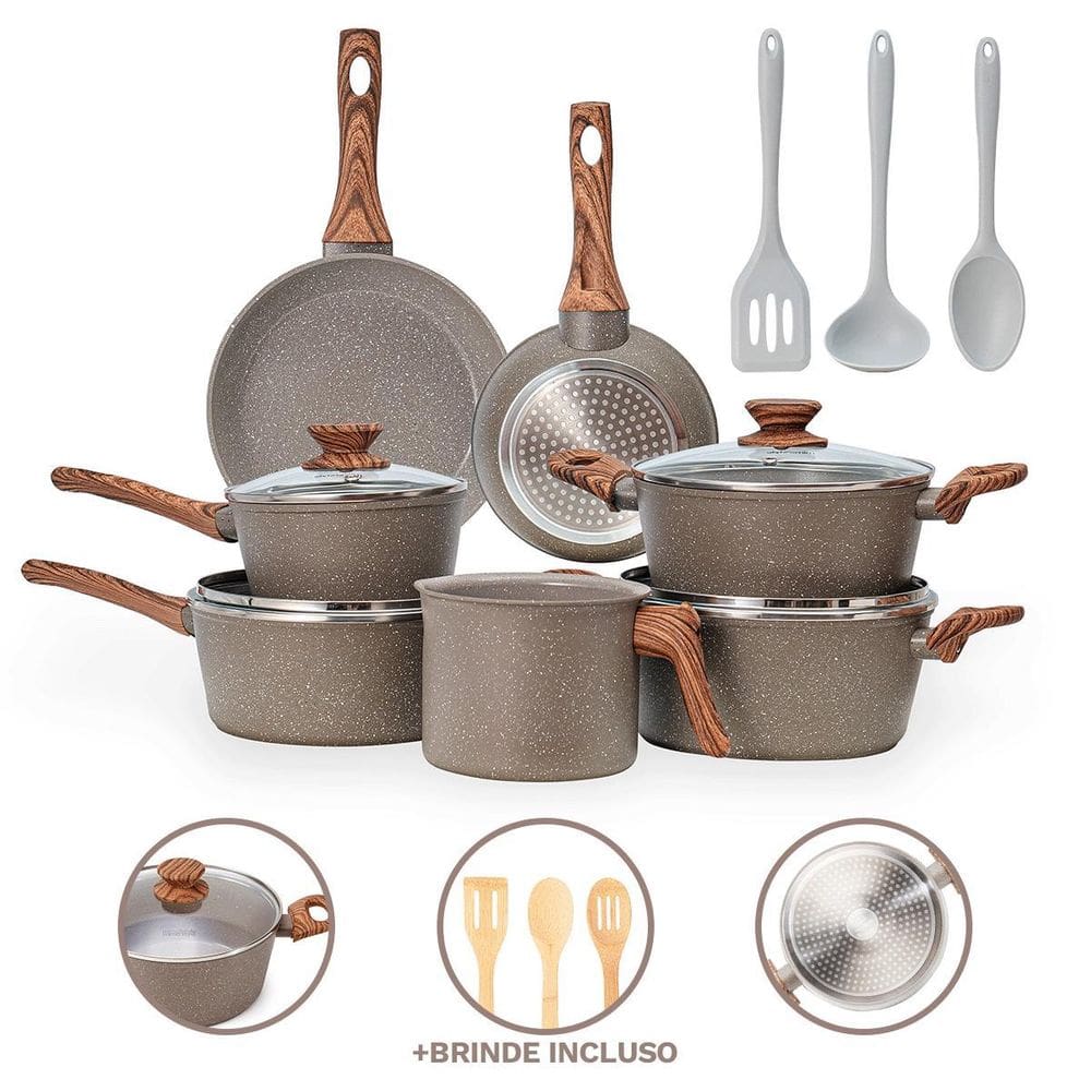 Jogo De Panelas 10 Pç 4Mm Cerâmico Premium Indução - Grafito