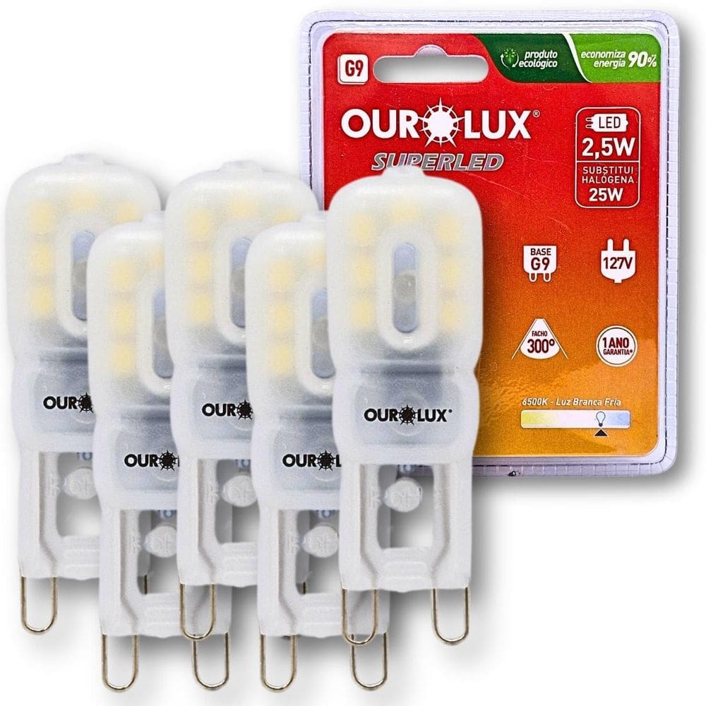 Kit 5 Lâmpada Led Bipino 2,5W G9 6500K Branco Frio Ourolux